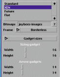 eg:  Sizing gadgets: Width=16/Height=16, Arrow gadgets: Width=14/Height=14.